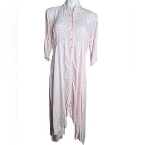 Sattva Collection White Cotton Dress Buttons Pink Flowers High Low Size Large